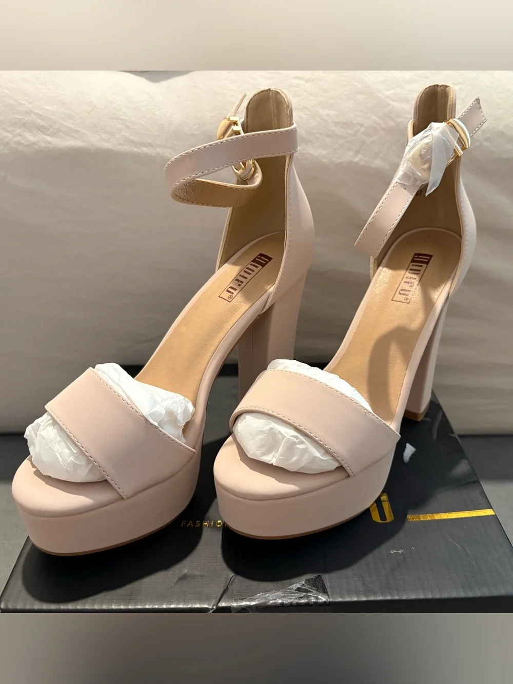 IDIFU Women’s Platform Ankle-Strap High Heel Sandals in Nude - US 6.5